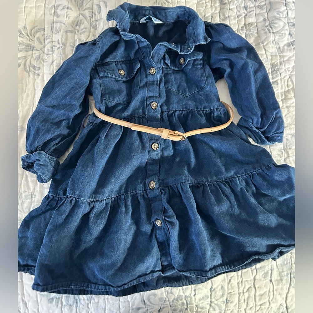 Mayoral Blue Denim Dress with Tan Belt